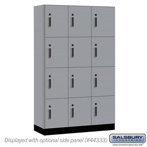 Salsbury 15" Wide Premier Wood Locker - Four Tier - 3 Wide - 6 Feet High - 18" Deep - Winter Fog - Electronic Locks - Sweatfully