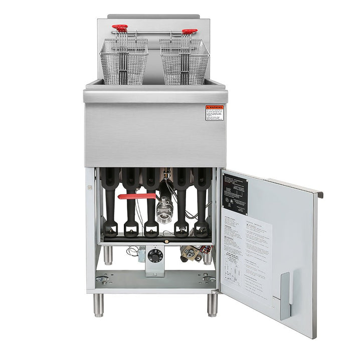 150K BTU Commercial Stainless Steel Gas Powered Floor Deep Fryer With Baskets, 90-95 LBS (95364271) - Sweatfully