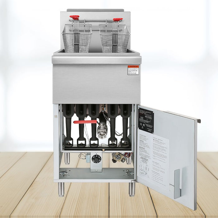 150K BTU Commercial Stainless Steel Gas Powered Floor Deep Fryer With Baskets, 90-95 LBS (95364271) - Sweatfully