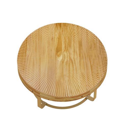 31.5" Modern round coffee table Wooden carving pattern coffee table with metal legs for living room reception room office Golden - Sweatfully