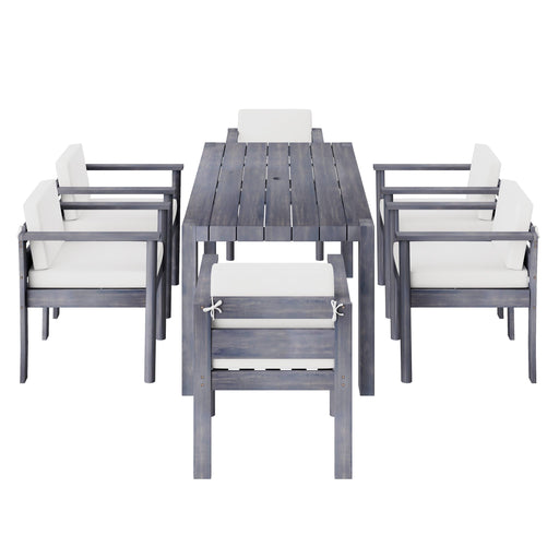 Outdoor 7-Piece Patio Table and Chairs Set for 6 with 72.8" Rectangle Table, Removable Cushions for Backyard, Garden, Poolside - Sweatfully
