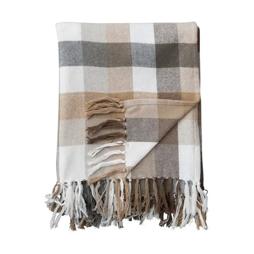 Brushed Cotton Flannel Throw w/ Fringe, Plaid - Sweatfully