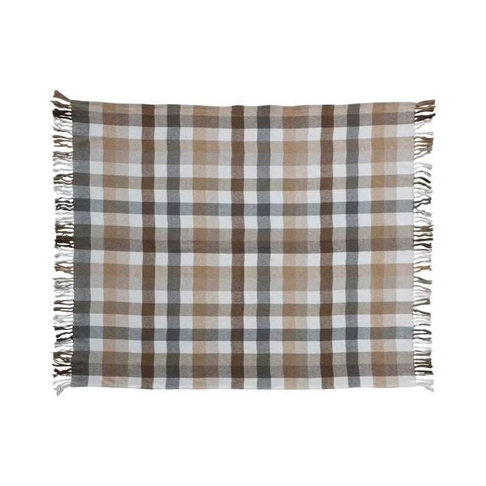 Brushed Cotton Flannel Throw w/ Fringe, Plaid - Sweatfully