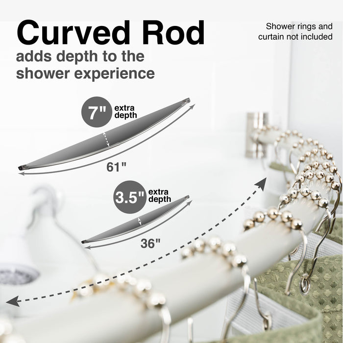 36 in. to 61 in. Curved Shower Rod (Brushed Nickel Finish) - Sweatfully