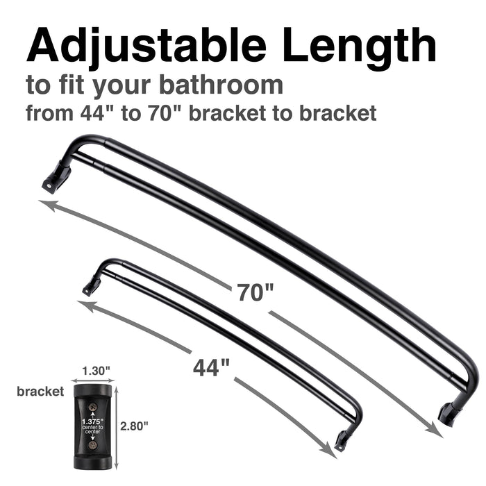 44 in. to 70 in. Double Curved Shower Rod (Matte Black Finish) - Sweatfully
