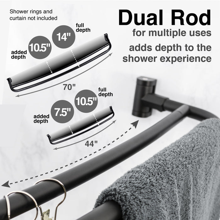 44 in. to 70 in. Double Curved Shower Rod (Matte Black Finish) - Sweatfully