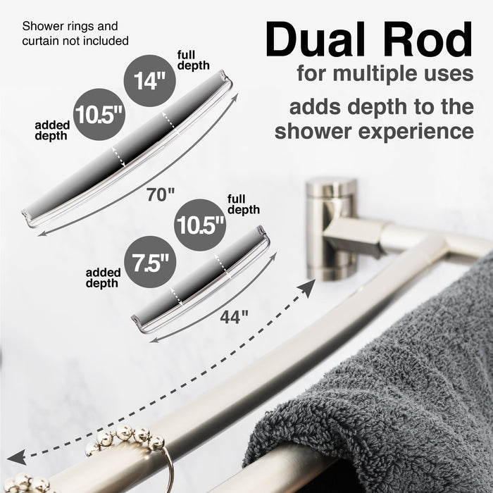 44 in. to 70 in. Double Curved Shower Rod (Brushed Nickel Finish) - Sweatfully
