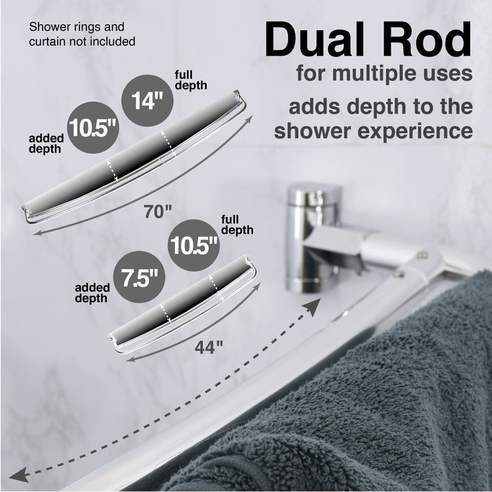 44 in. to 70 in. Double Curved Shower Rod (Chrome Finish) - Sweatfully