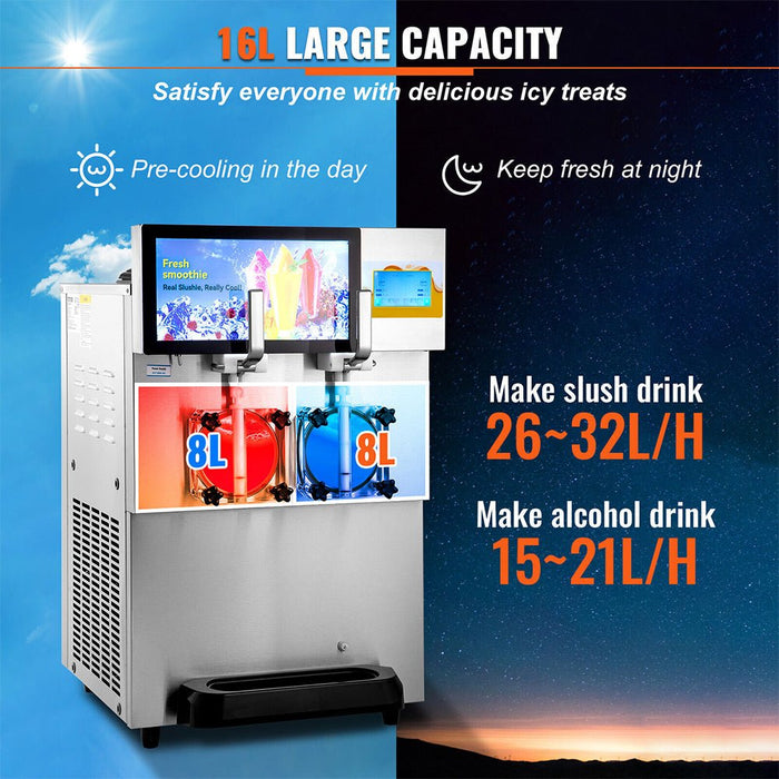 16L Commercial Double Frozen Margarita Ice Slushie Drink Maker Machine, 1155W (SAK95281) - Sweatfully