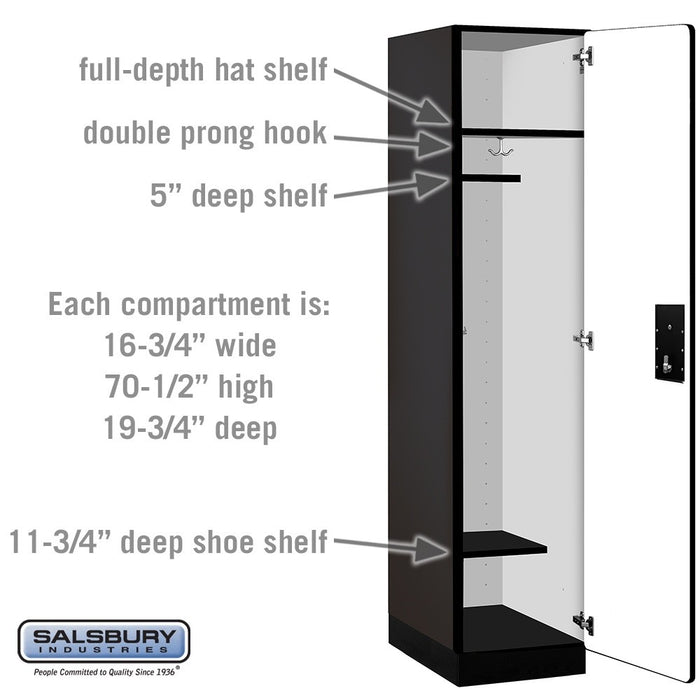 Salsbury 18" Wide Single Tier Designer Wood Locker - 1 Wide - 6 Feet High - 21 Inches Deep - Black - Black Electronic Locks - Sweatfully