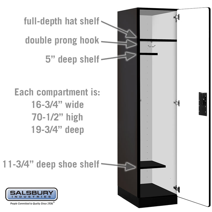 Salsbury 18" Wide Single Tier Designer Wood Locker - 1 Wide - 6 Feet High - 21 Inches Deep - Black - Hasps - Sweatfully
