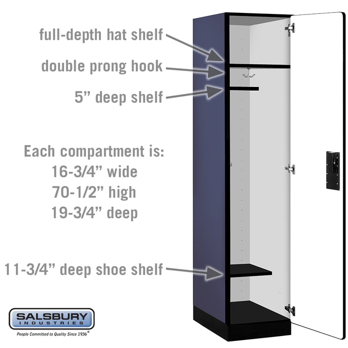 Salsbury 18" Wide Single Tier Designer Wood Locker - 1 Wide - 6 Feet High - 21 Inches Deep - Blue - Hasps - Sweatfully