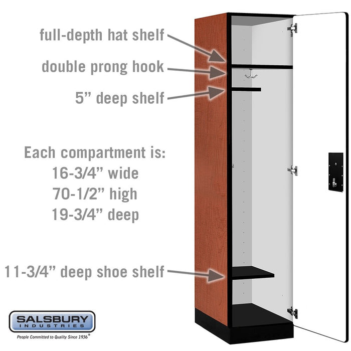 Salsbury 18" Wide Single Tier Designer Wood Locker - 1 Wide - 6 Feet High - 21 Inches Deep - Cherry - Black Electronic Locks - Sweatfully
