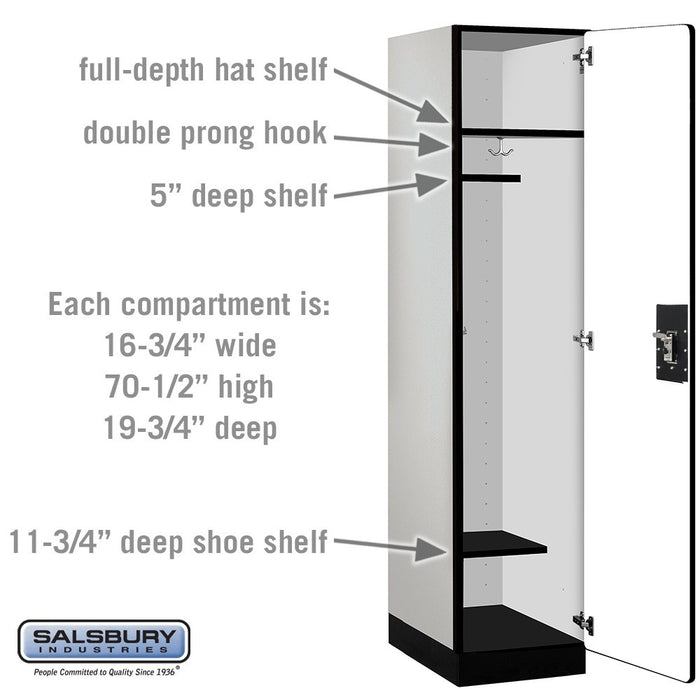 Salsbury 18" Wide Single Tier Designer Wood Locker - 1 Wide - 6 Feet High - 21 Inches Deep - Gray - Black Resettable Combination Locks - Sweatfully