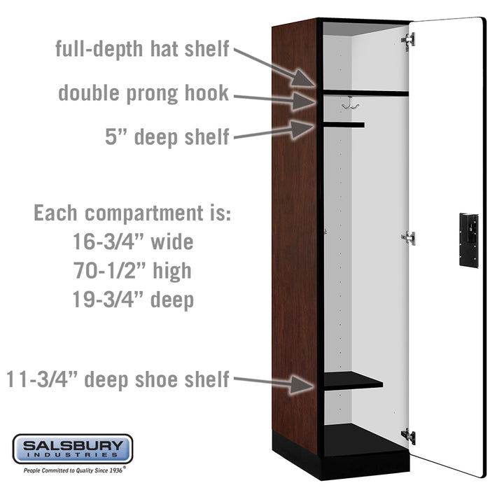 Salsbury 18" Wide Single Tier Designer Wood Locker - 1 Wide - 6 Feet High - 21 Inches Deep - Mahogany - Hasps - Sweatfully