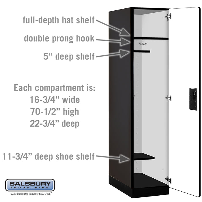 Salsbury 18" Wide Single Tier Designer Wood Locker - 1 Wide - 6 Feet High - 24 Inches Deep - Black - Hasps - Sweatfully