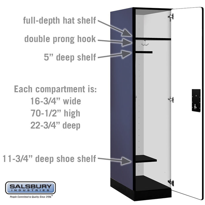 Salsbury 18" Wide Single Tier Designer Wood Locker - 1 Wide - 6 Feet High - 24 Inches Deep - Blue - Black Electronic Locks - Sweatfully