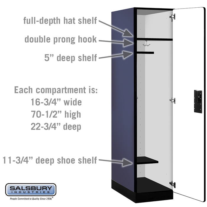 Salsbury 18" Wide Single Tier Designer Wood Locker - 1 Wide - 6 Feet High - 24 Inches Deep - Blue - Hasps - Sweatfully
