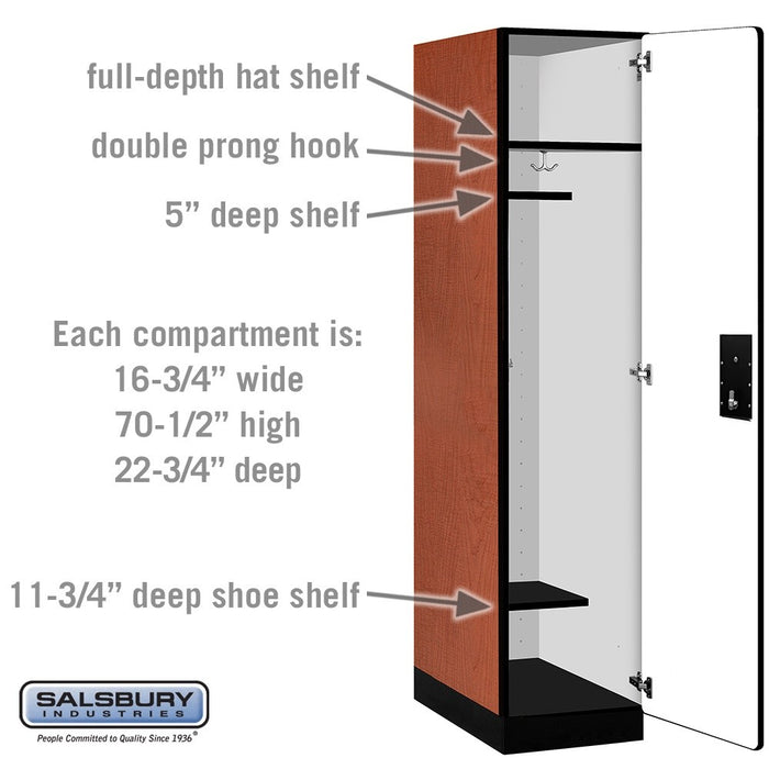 Salsbury 18" Wide Single Tier Designer Wood Locker - 1 Wide - 6 Feet High - 24 Inches Deep - Cherry - Black Electronic Locks - Sweatfully