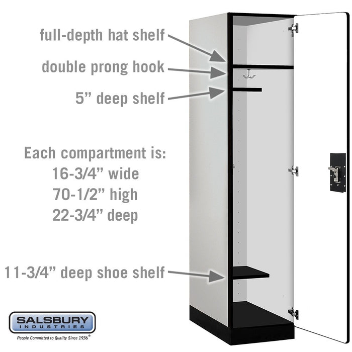 Salsbury 18" Wide Single Tier Designer Wood Locker - 1 Wide - 6 Feet High - 24 Inches Deep - Gray - Black Resettable Combination Locks - Sweatfully
