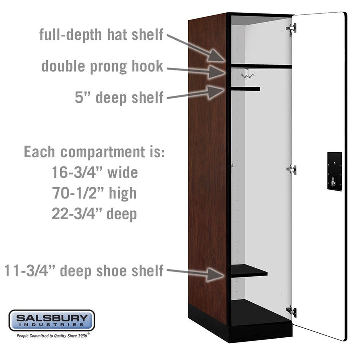 Salsbury 18" Wide Single Tier Designer Wood Locker - 1 Wide - 6 Feet High - 24 Inches Deep - Mahogany - Silver Electronic Locks - Sweatfully
