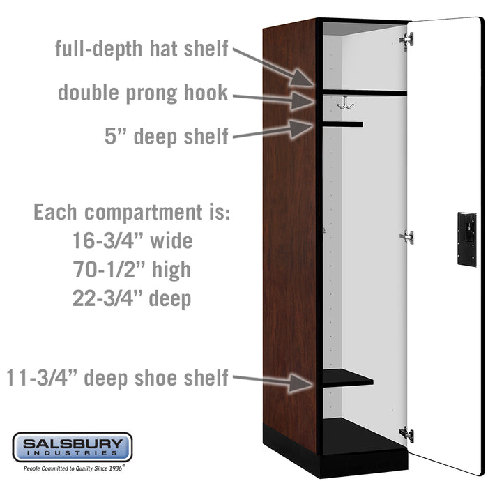 Salsbury 18" Wide Single Tier Designer Wood Locker - 1 Wide - 6 Feet High - 24 Inches Deep - Mahogany - Hasps - Sweatfully