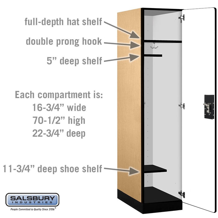 Salsbury 18" Wide Single Tier Designer Wood Locker - 1 Wide - 6 Feet High - 24 Inches Deep - Maple - Silver Resettable Combination Locks - Sweatfully