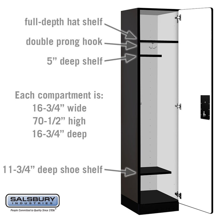 Salsbury 18" Wide Single Tier Designer Wood Locker - 1 Wide - 6 Feet High - 18 Inches Deep - Black - Black Electronic Locks - Sweatfully