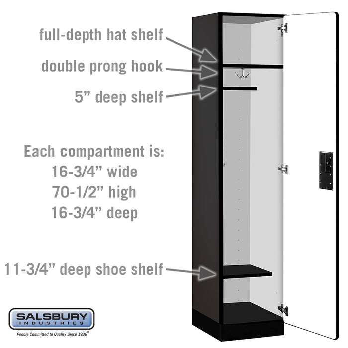 Salsbury 18" Wide Single Tier Designer Wood Locker - 1 Wide - 6 Feet High - 18 Inches Deep - Black - Hasps - Sweatfully