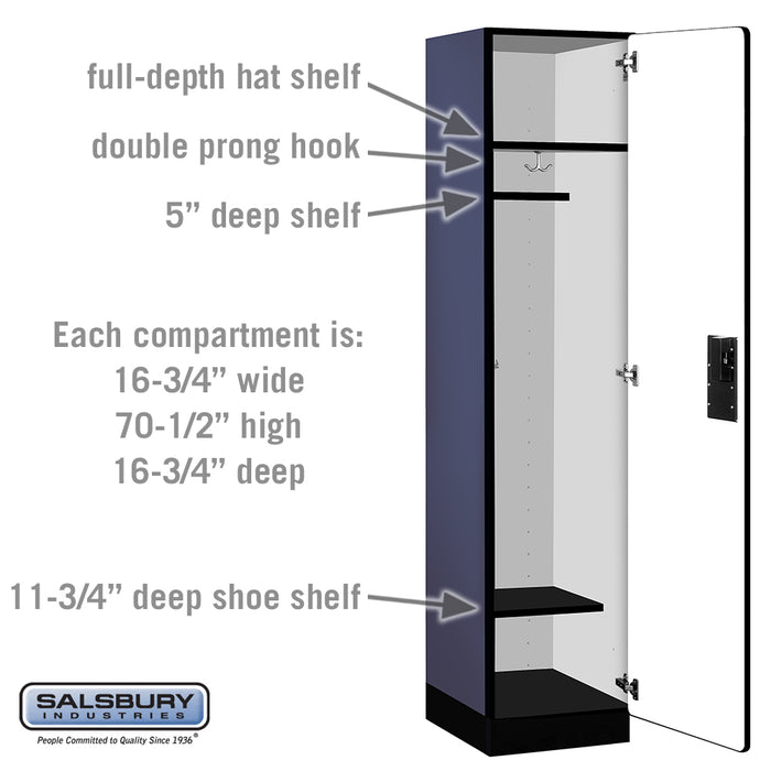 Salsbury 18" Wide Single Tier Designer Wood Locker - 1 Wide - 6 Feet High - 18 Inches Deep - Blue - Hasps - Sweatfully