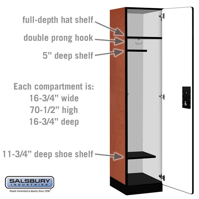 Salsbury 18" Wide Single Tier Designer Wood Locker - 1 Wide - 6 Feet High - 18 Inches Deep - Cherry - Black Electronic Locks - Sweatfully