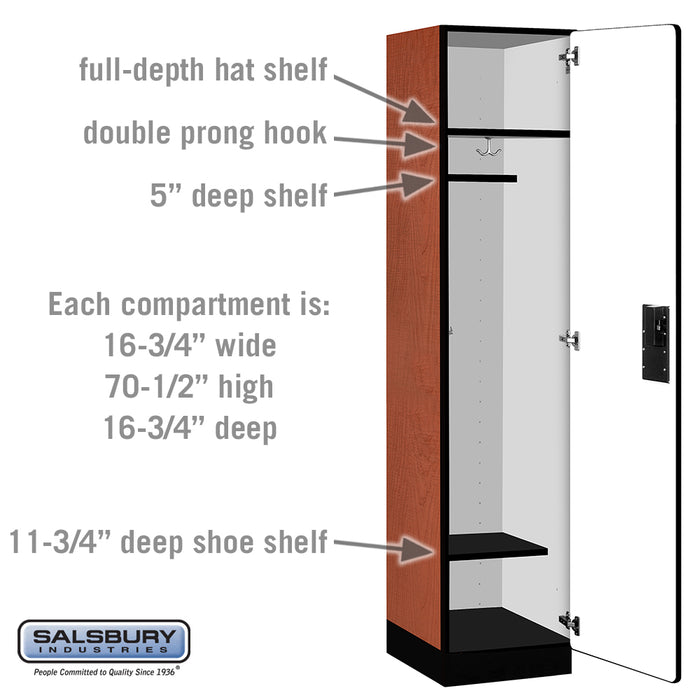 Salsbury 18" Wide Single Tier Designer Wood Locker - 1 Wide - 6 Feet High - 18 Inches Deep - Cherry - Hasps - Sweatfully
