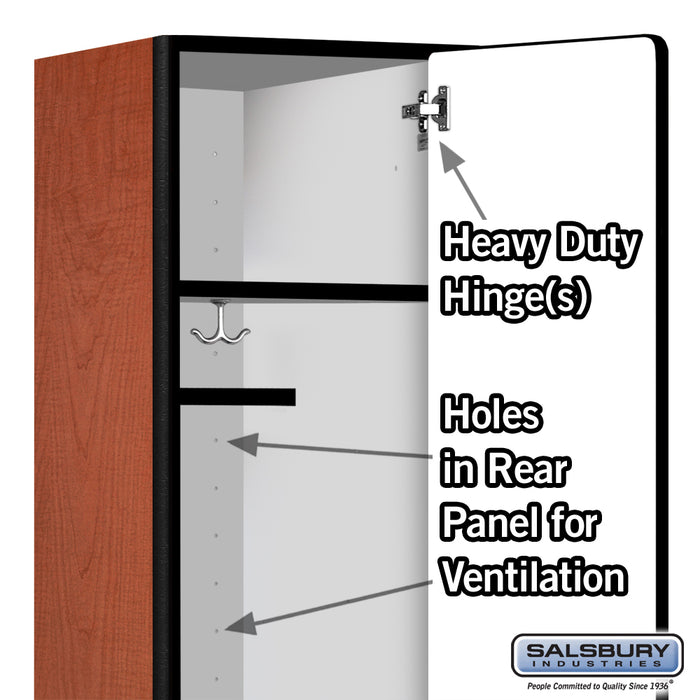 Salsbury 18" Wide Single Tier Designer Wood Locker - 1 Wide - 6 Feet High - 18 Inches Deep - Cherry - Hasps - Sweatfully