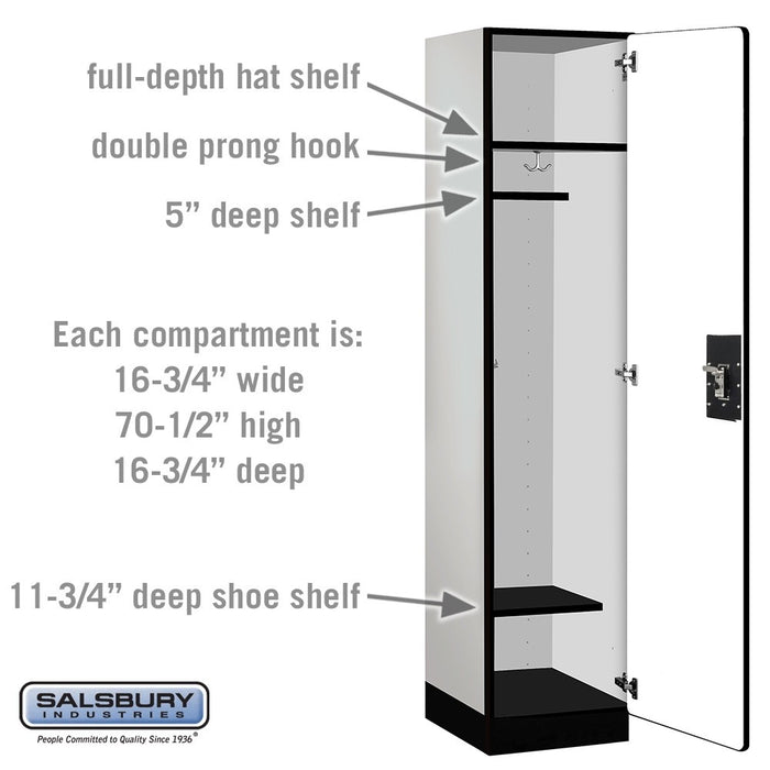 Salsbury 18" Wide Single Tier Designer Wood Locker - 1 Wide - 6 Feet High - 18 Inches Deep - Gray - Silver Resettable Combination Locks - Sweatfully