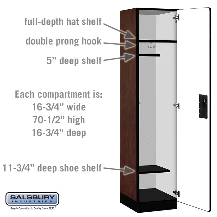 Salsbury 18" Wide Single Tier Designer Wood Locker - 1 Wide - 6 Feet High - 18 Inches Deep - Mahogany - Hasps - Sweatfully