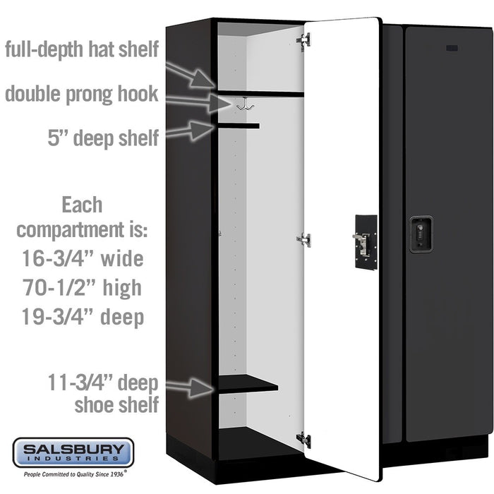 Salsbury 18" Wide Single Tier Designer Wood Locker - 3 Wide - 6 Feet High - 21 Inches Deep - Black - Black Resettable Combination Locks - Sweatfully