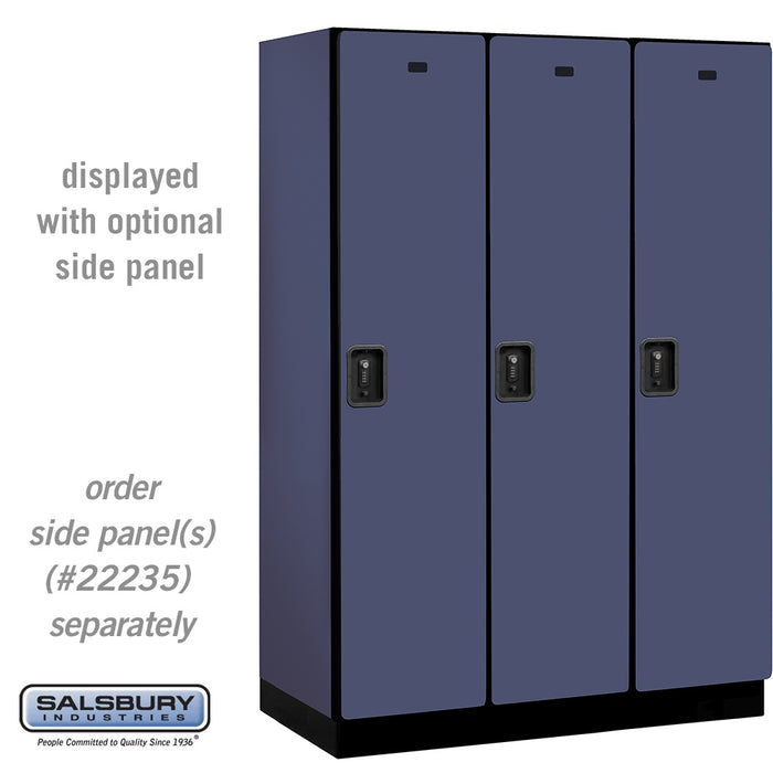Salsbury 18" Wide Single Tier Designer Wood Locker - 3 Wide - 6 Feet High - 21 Inches Deep - Blue - Black Resettable Combination Locks - Sweatfully