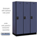 Salsbury 18" Wide Single Tier Designer Wood Locker - 3 Wide - 6 Feet High - 21 Inches Deep - Blue - Black Resettable Combination Locks - Sweatfully
