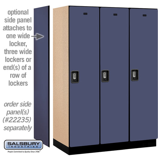 Salsbury 18" Wide Single Tier Designer Wood Locker - 3 Wide - 6 Feet High - 21 Inches Deep - Blue - Silver Resettable Combination Locks - Sweatfully