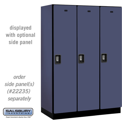 Salsbury 18" Wide Single Tier Designer Wood Locker - 3 Wide - 6 Feet High - 21 Inches Deep - Blue - Silver Resettable Combination Locks - Sweatfully