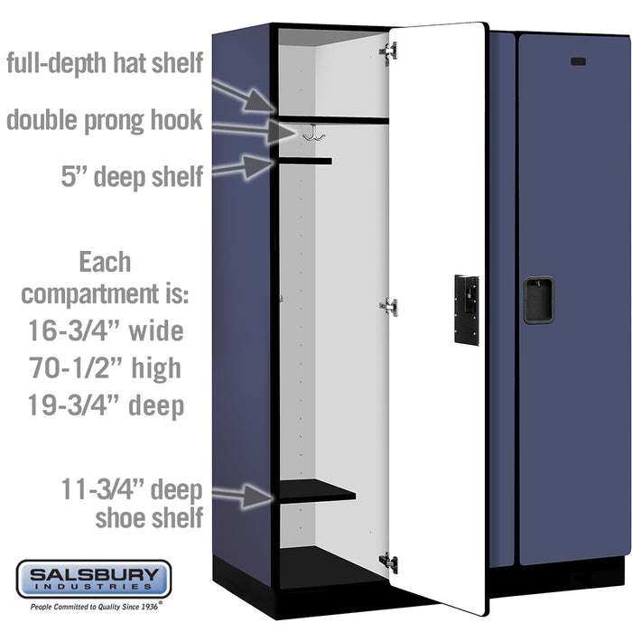 Salsbury 18" Wide Single Tier Designer Wood Locker - 3 Wide - 6 Feet High - 21 Inches Deep - Blue - Hasps - Sweatfully