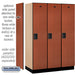 Salsbury 18" Wide Single Tier Designer Wood Locker - 3 Wide - 6 Feet High - 21 Inches Deep - Cherry - Hasps - Sweatfully