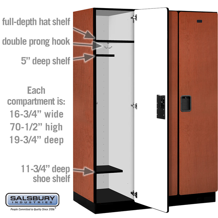 Salsbury 18" Wide Single Tier Designer Wood Locker - 3 Wide - 6 Feet High - 21 Inches Deep - Cherry - Hasps - Sweatfully