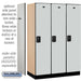 Salsbury 18" Wide Single Tier Designer Wood Locker - 3 Wide - 6 Feet High - 21 Inches Deep - Gray - Black Resettable Combination Locks - Sweatfully