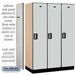Salsbury 18" Wide Single Tier Designer Wood Locker - 3 Wide - 6 Feet High - 21 Inches Deep - Gray - Silver Electronic Locks - Sweatfully