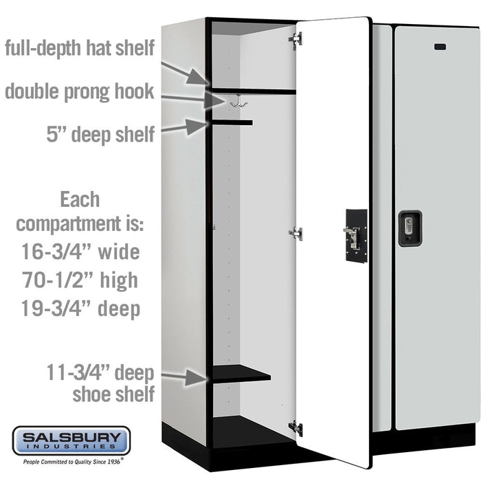 Salsbury 18" Wide Single Tier Designer Wood Locker - 3 Wide - 6 Feet High - 21 Inches Deep - Gray - Silver Resettable Combination Locks - Sweatfully