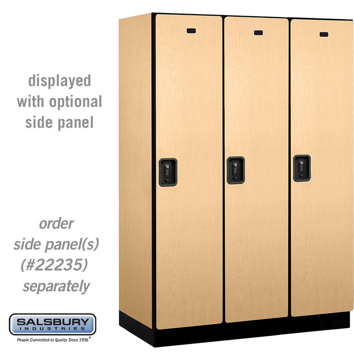 Salsbury 18" Wide Single Tier Designer Wood Locker - 3 Wide - 6 Feet High - 21 Inches Deep - Maple - Black Resettable Combination Locks - Sweatfully