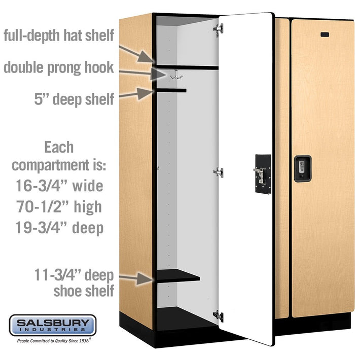 Salsbury 18" Wide Single Tier Designer Wood Locker - 3 Wide - 6 Feet High - 21 Inches Deep - Maple - Silver Resettable Combination Locks - Sweatfully