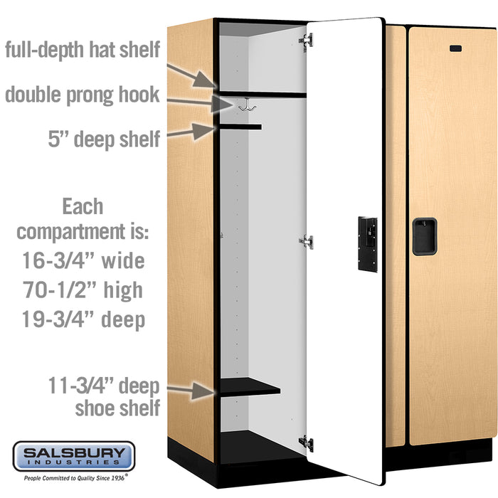 Salsbury 18" Wide Single Tier Designer Wood Locker - 3 Wide - 6 Feet High - 21 Inches Deep - Maple - Hasps - Sweatfully