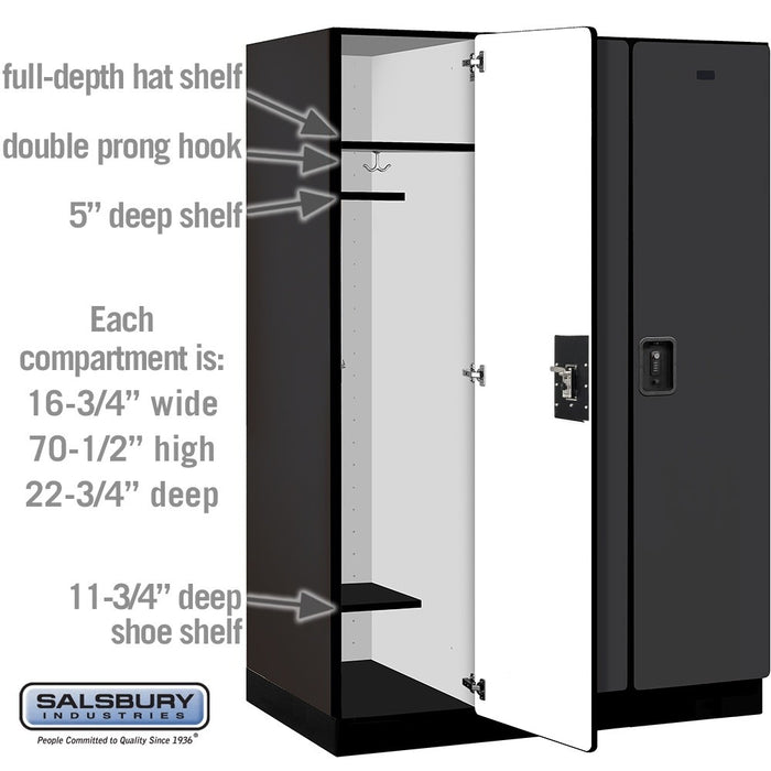 Salsbury 18" Wide Single Tier Designer Wood Locker - 3 Wide - 6 Feet High - 24 Inches Deep - Black - Black Resettable Combination Locks - Sweatfully